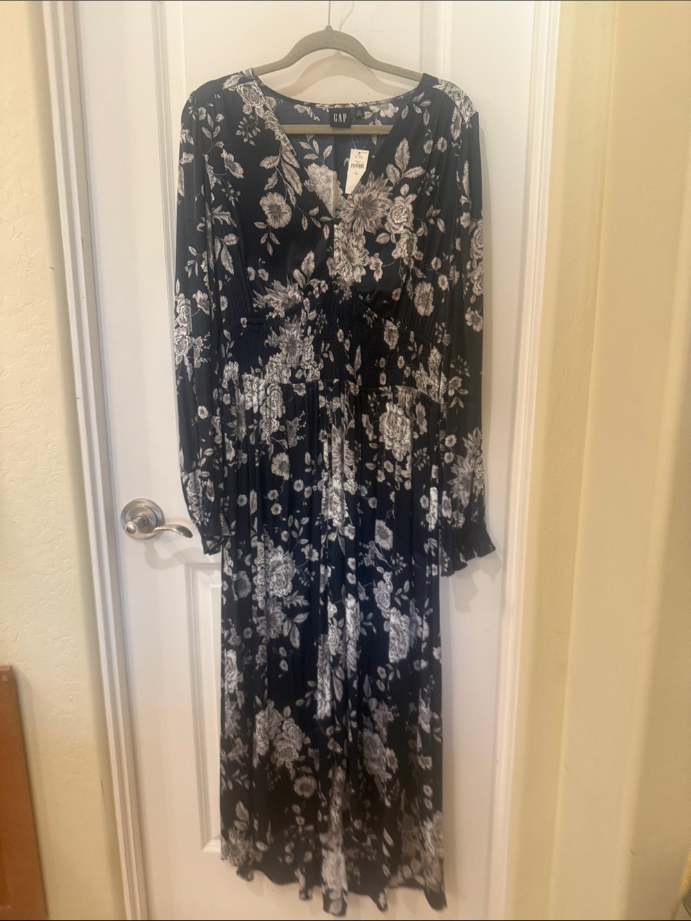 GAP Navy and White Floral Satin Maxi Dress
